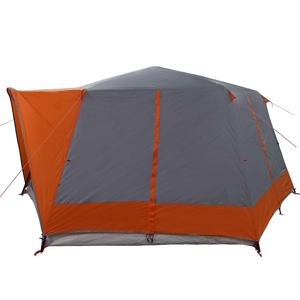 Zijaanzicht van de vidaXL 7-Persoons Cabine Tent in grijs en oranje.