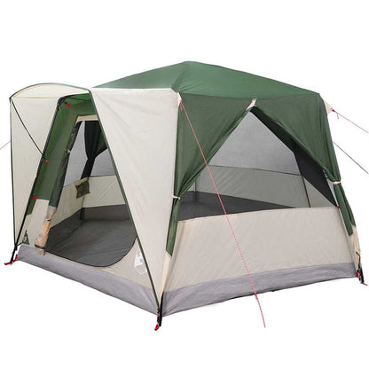 Detail van de vidaXL Cabine Tent met groene en witte kleuren, zijaanzicht met open deur.