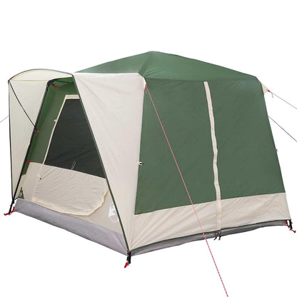Detail van de vidaXL cabine tent in groen en wit, met een zijaanzicht en open deur.