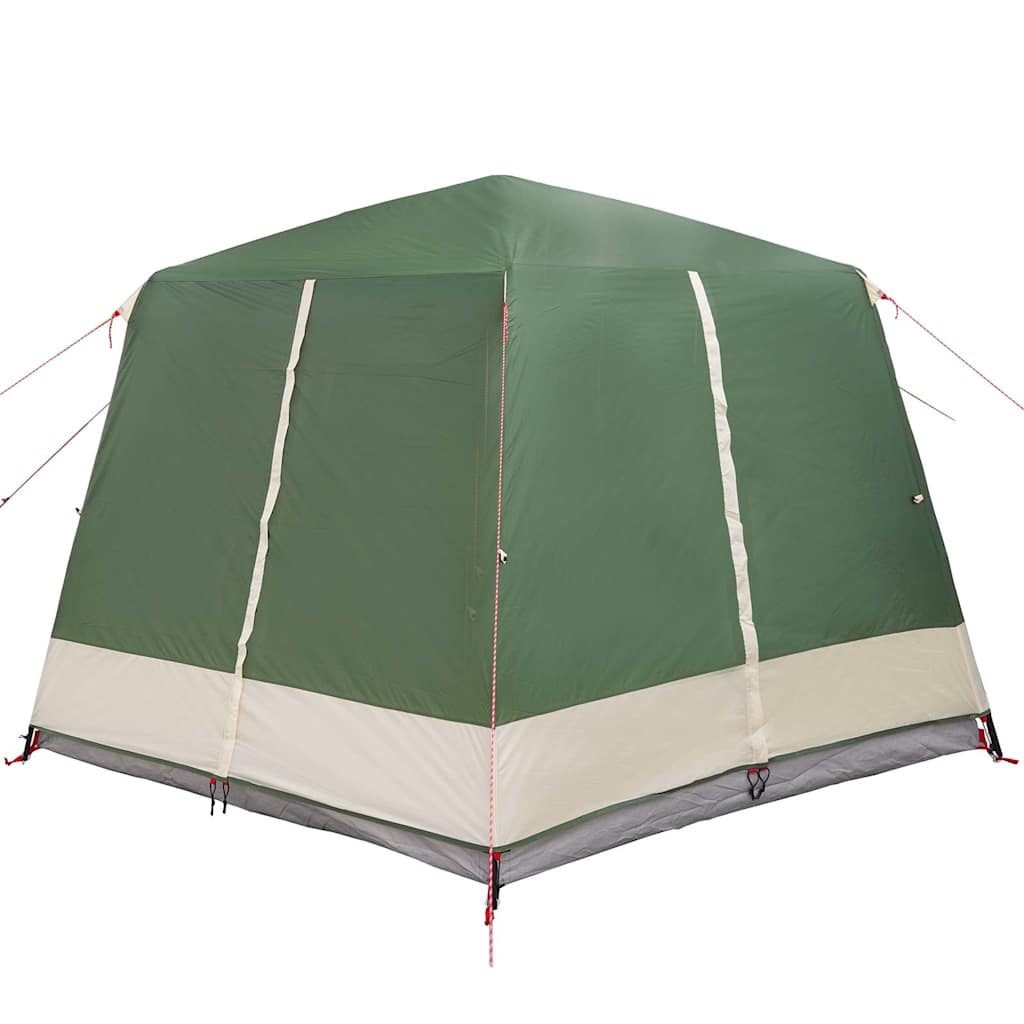 Detail van de vidaXL Cabine Tent in groen en wit, zijaanzicht met duidelijke ritsen en stiksels.