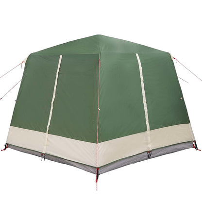 Detail van de vidaXL Cabine Tent in groen en wit, zijaanzicht met duidelijke ritsen en stiksels.