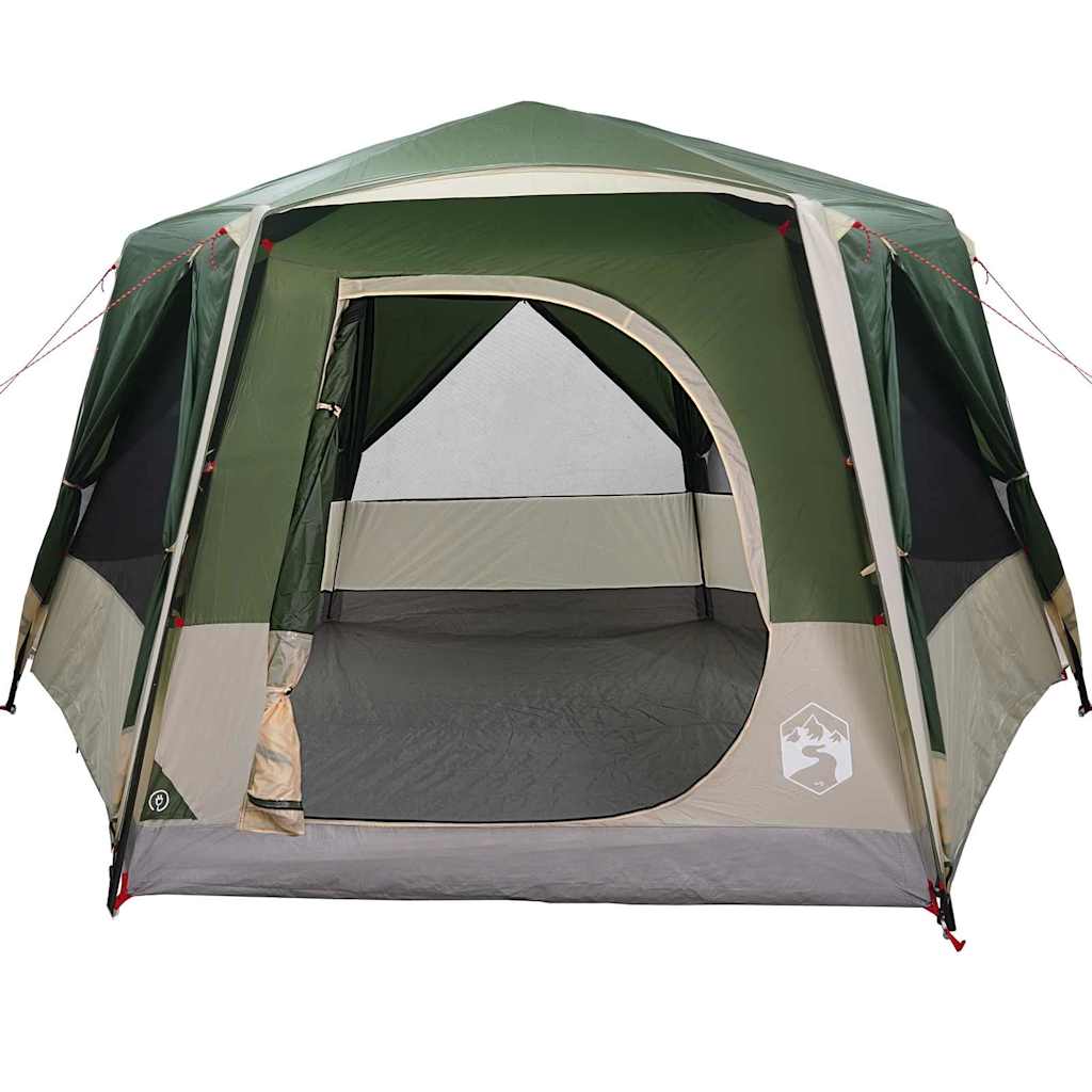 Detail van de vidaXL 5-persoonstent met groene en witte kleuren en E-poort.
