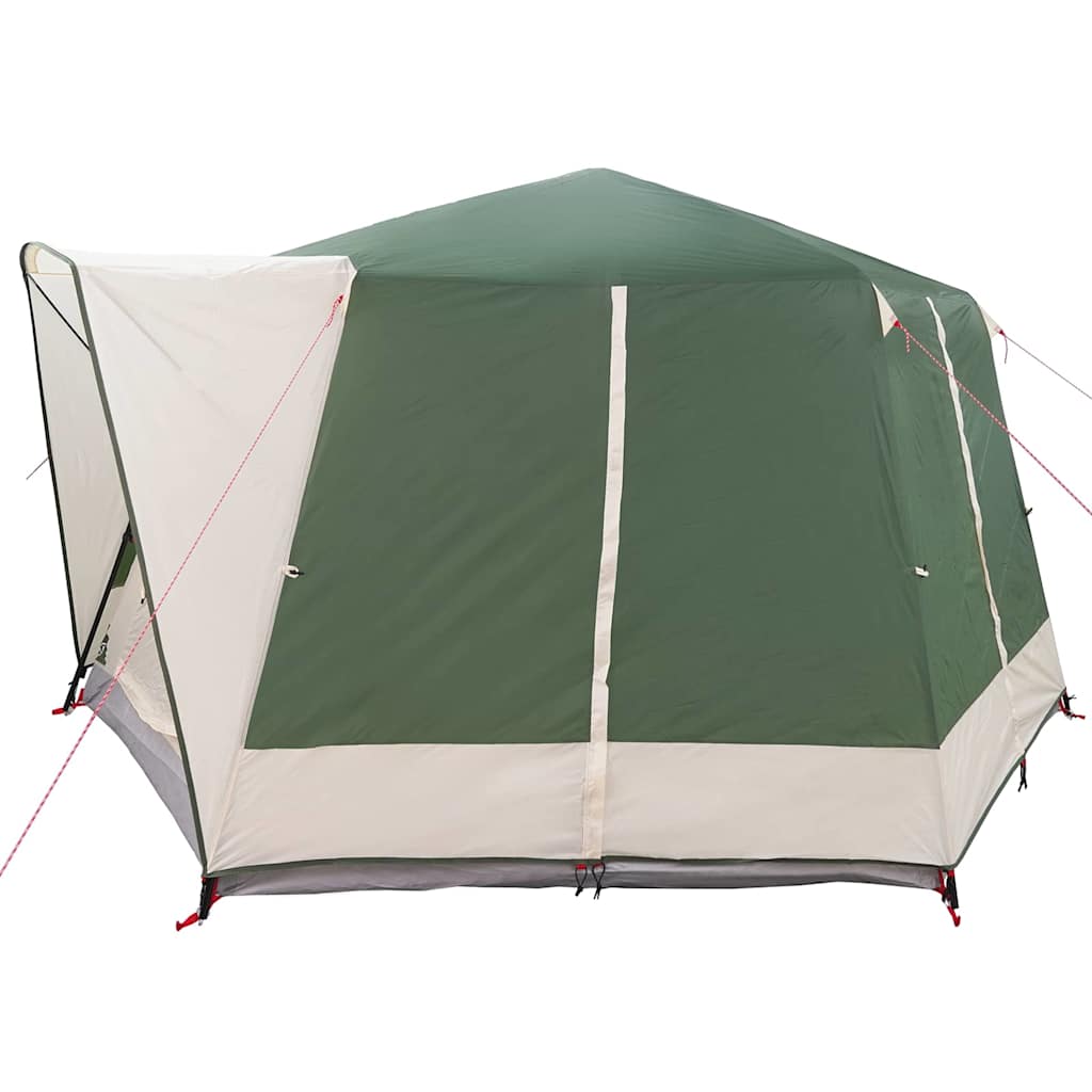 Detail van de vidaXL Cabine Tent in groen en wit, zijaanzicht met ingangen en zeil.
