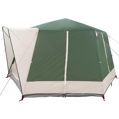 Detail van de vidaXL Cabine Tent in groen en wit, zijaanzicht met ingangen en zeil.