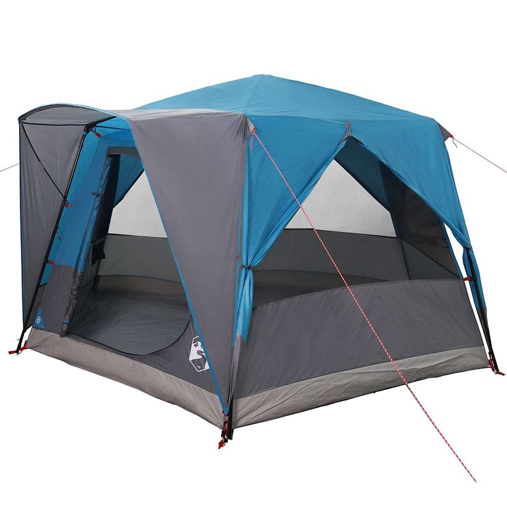 Detail van de vidaXL Cabine Tent in blauw en grijs, met open ingangen en ventilatie.