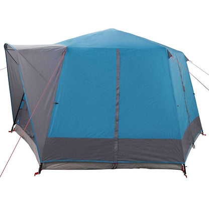 Zijaanzicht van de vidaXL Cabine Tent in blauw met grijze details en stevige bevestigingslijnen.