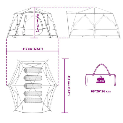 Technische tekening van de vidaXL Cabine Tent met afmetingen en draagtasdetails.