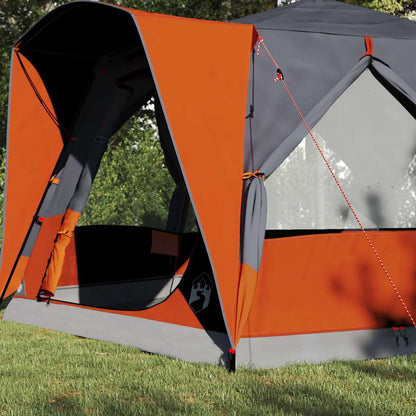 Detail van de grijs-oranje vidaXL Cabine Tent met open ingang en ventilatie.