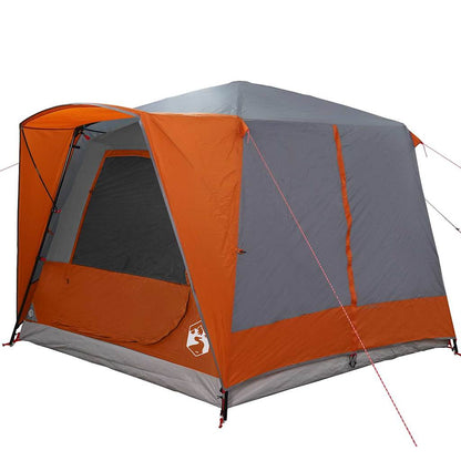 Detail van de vidaXL cabine tent in grijs en oranje, met zijaanzicht en open ingang.