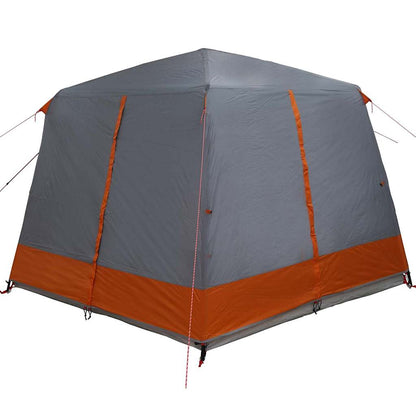 Zijaanzicht van de vidaXL Cabine Tent in grijs met oranje accenten.