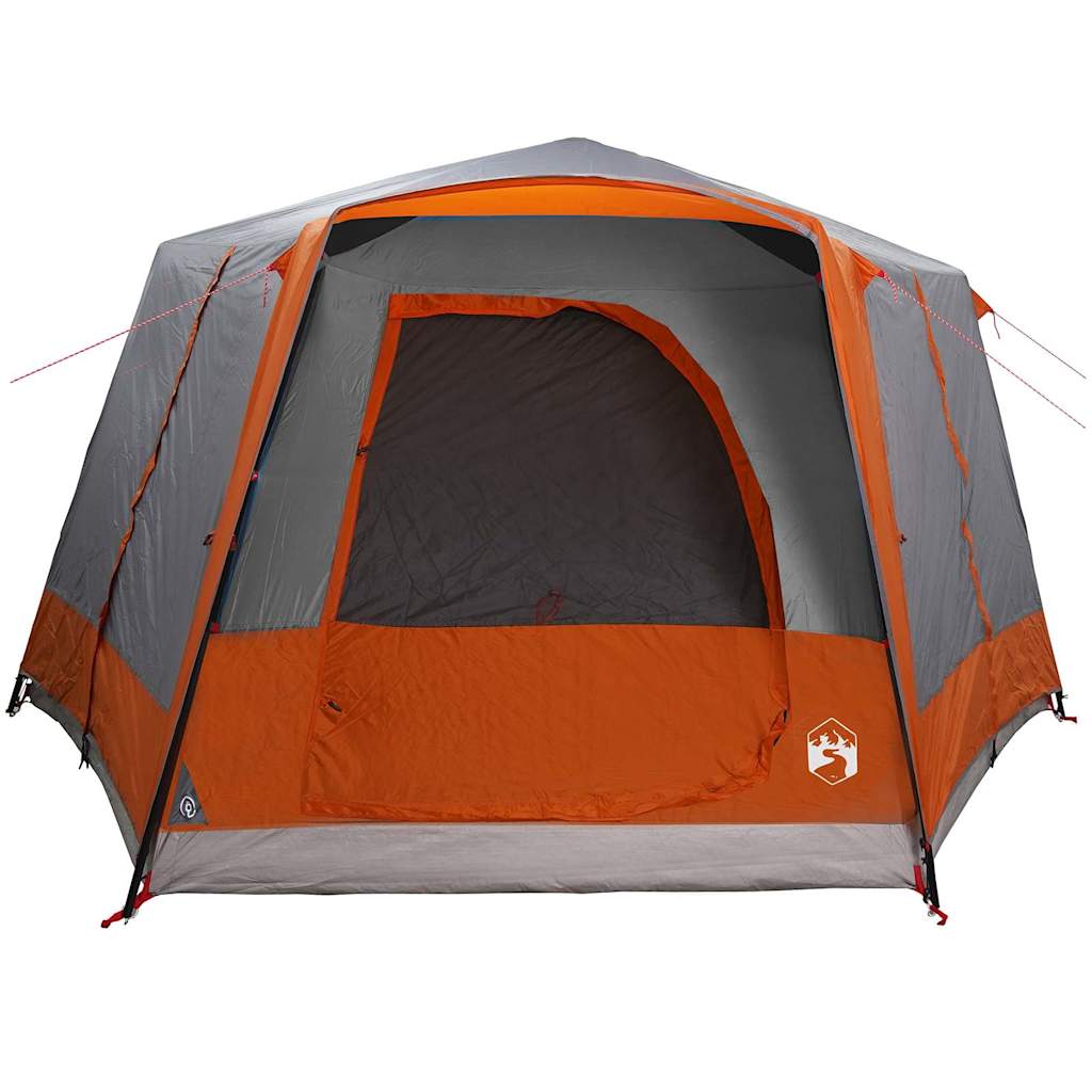 Detail van de vidaXL Cabine Tent in grijs en oranje met een open ingang.
