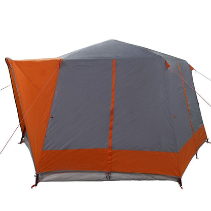 Zijaanzicht van de vidaXL Cabine Tent in grijs en oranje, met stevige constructie.