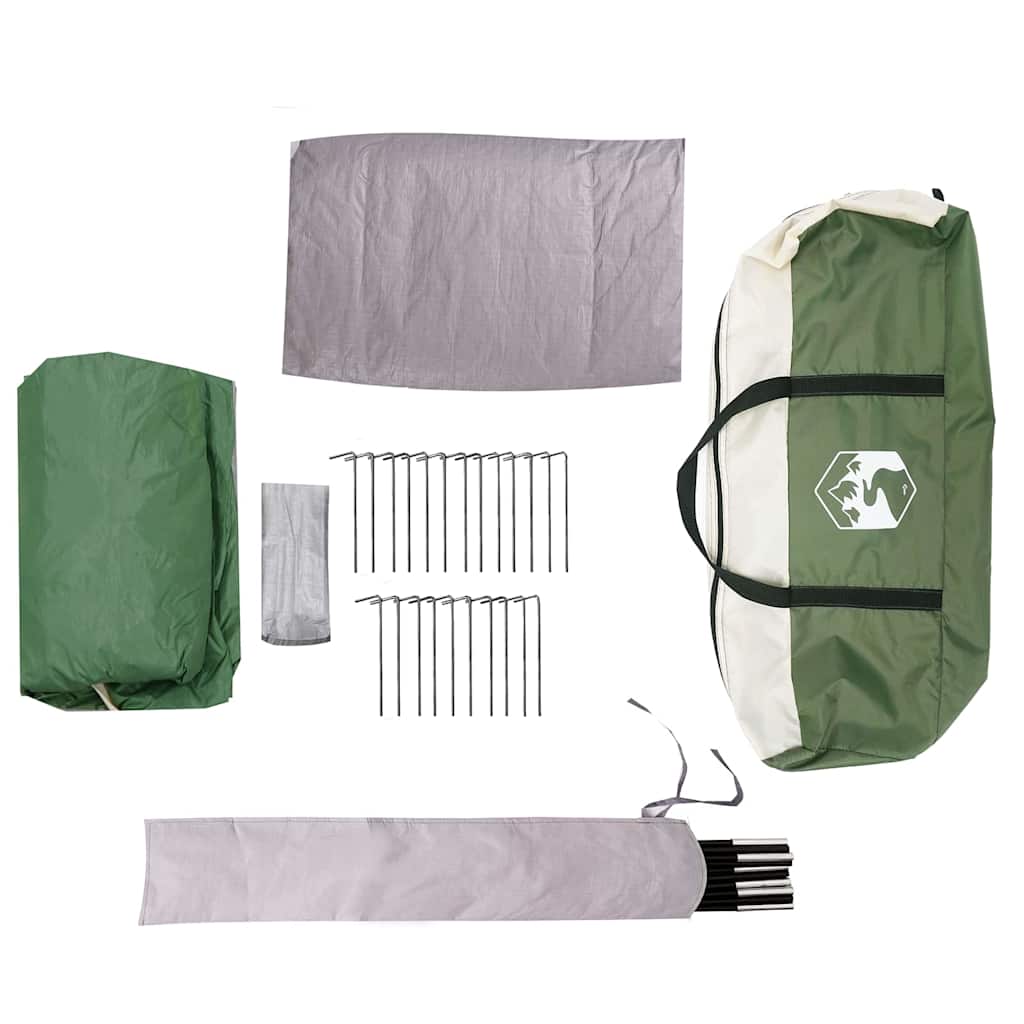 Detail van de vidaXL Cabine Tent met accessoires, waaronder stokken en haringen.