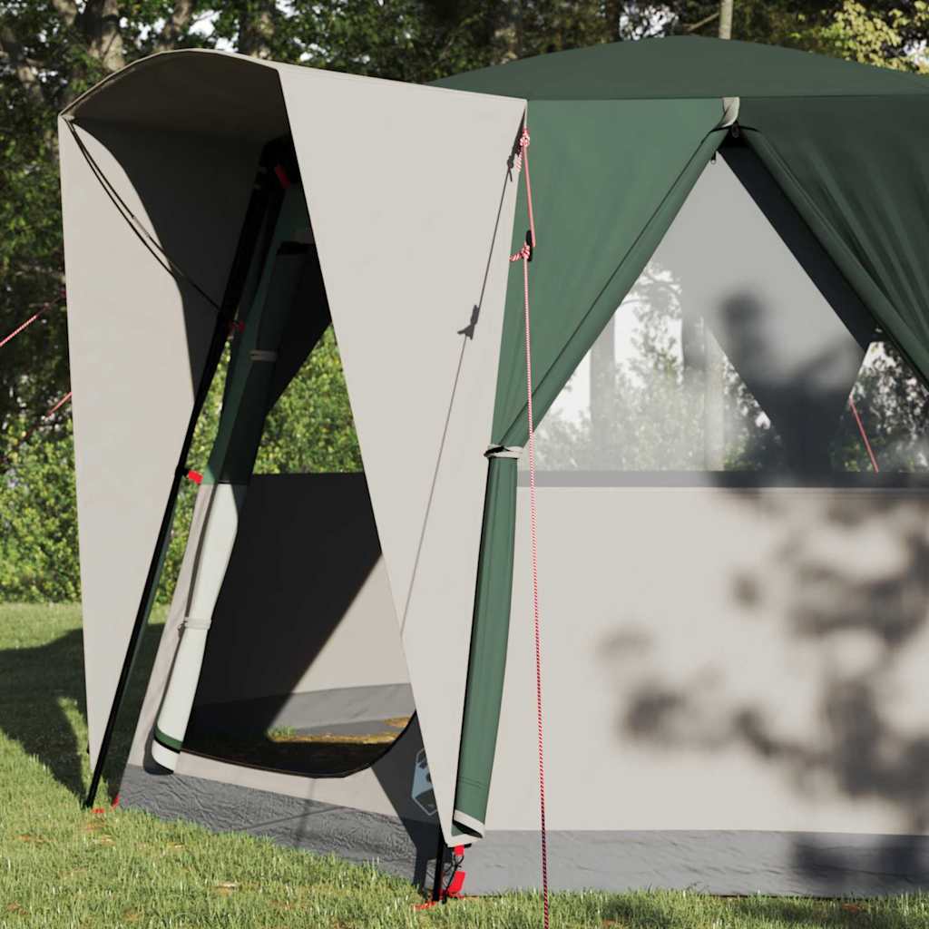 Detail van de vidaXL Cabine Tent met groene en grijze kleur, zijaanzicht van de ingang.