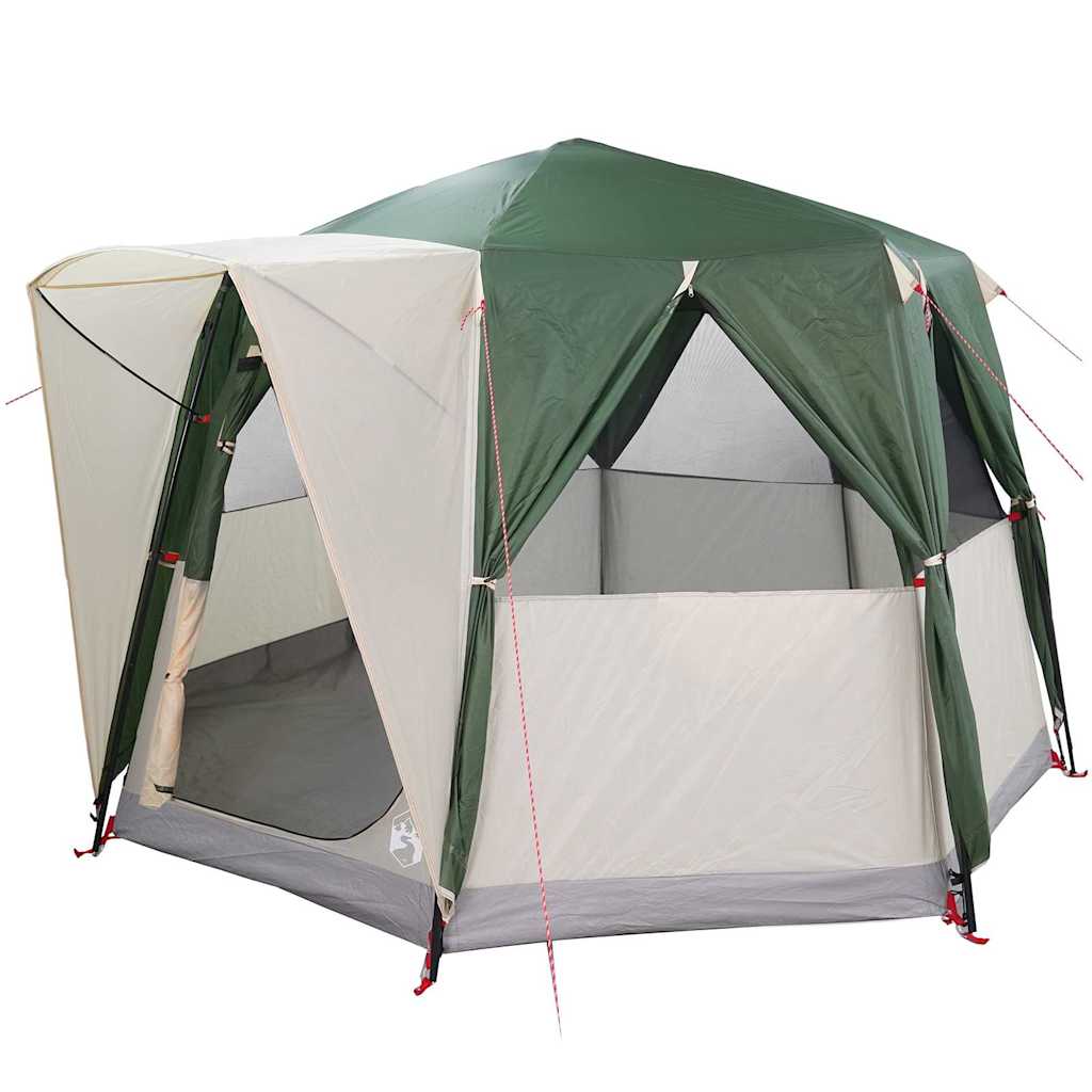 Detail van de vidaXL Cabine Tent in groen-witte kleur met open zijwanden.