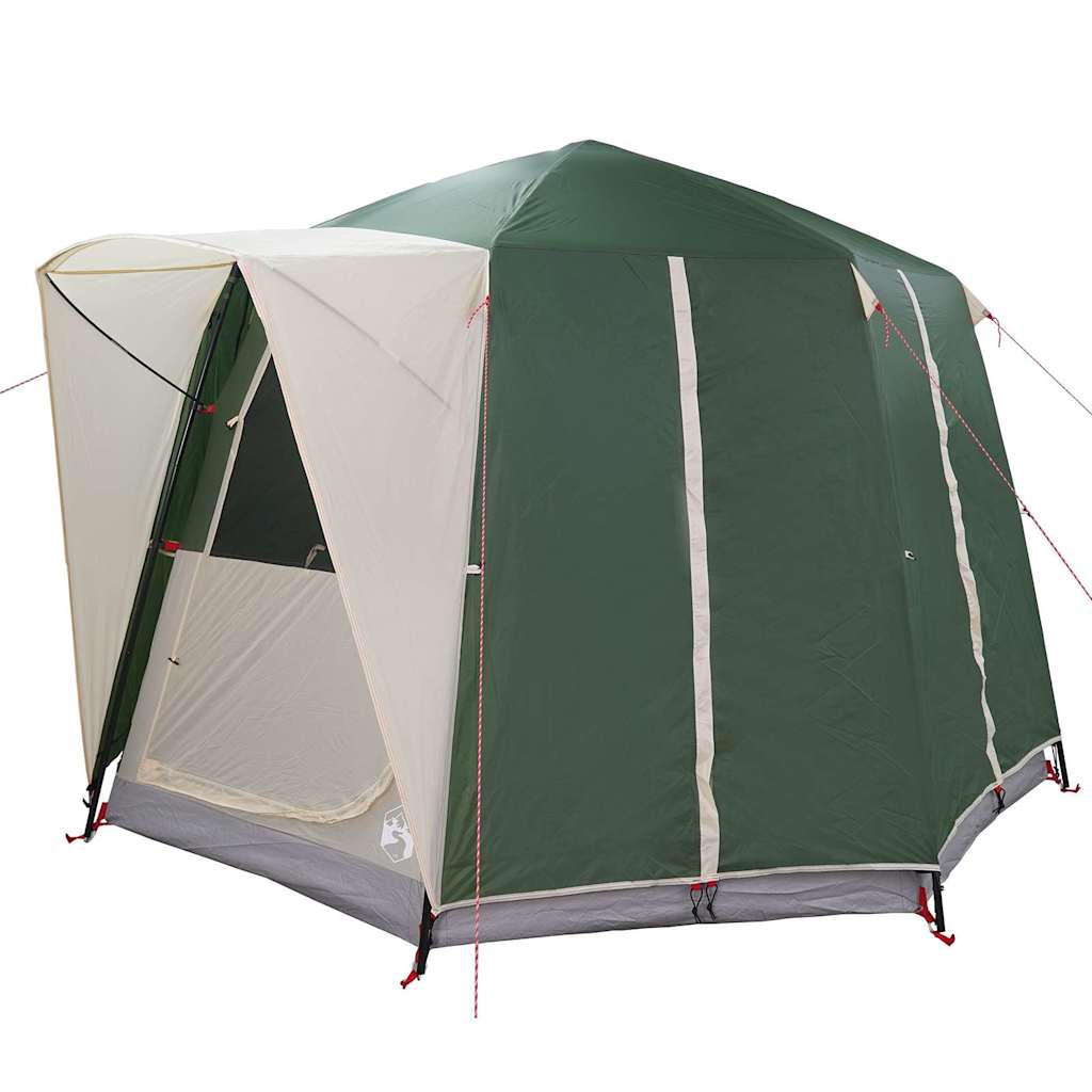 Detail van de vidaXL Cabine Tent in groen en wit, zijaanzicht met open ingang.