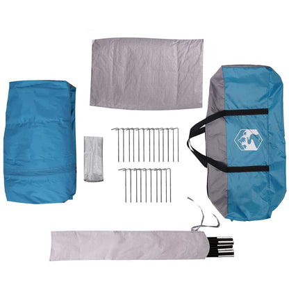 Detail van de vidaXL 3-Persoon tent met opbergzak, stokken en grondpennen.