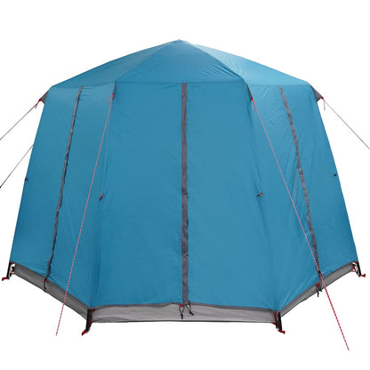 Zijaanzicht van de vidaXL 3-Persoon tent in blauw met grijze details.