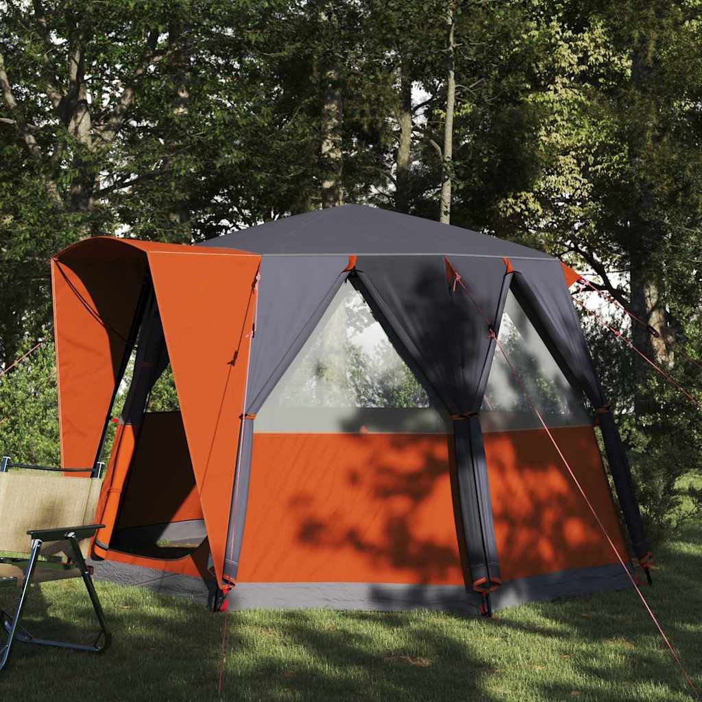 vidaXL Cabine Tent 3-Persoon in grijs en oranje, ruim en waterdicht ontwerp in de natuur.