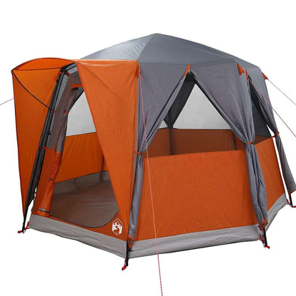 Detail van de vidaXL Cabine Tent in grijs en oranje, zijaanzicht met open ingangen.