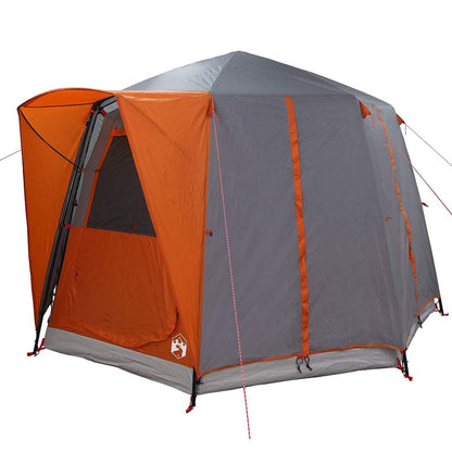 Zijaanzicht van de vidaXL Cabine Tent 3-Persoon in grijs en oranje met open ingang.