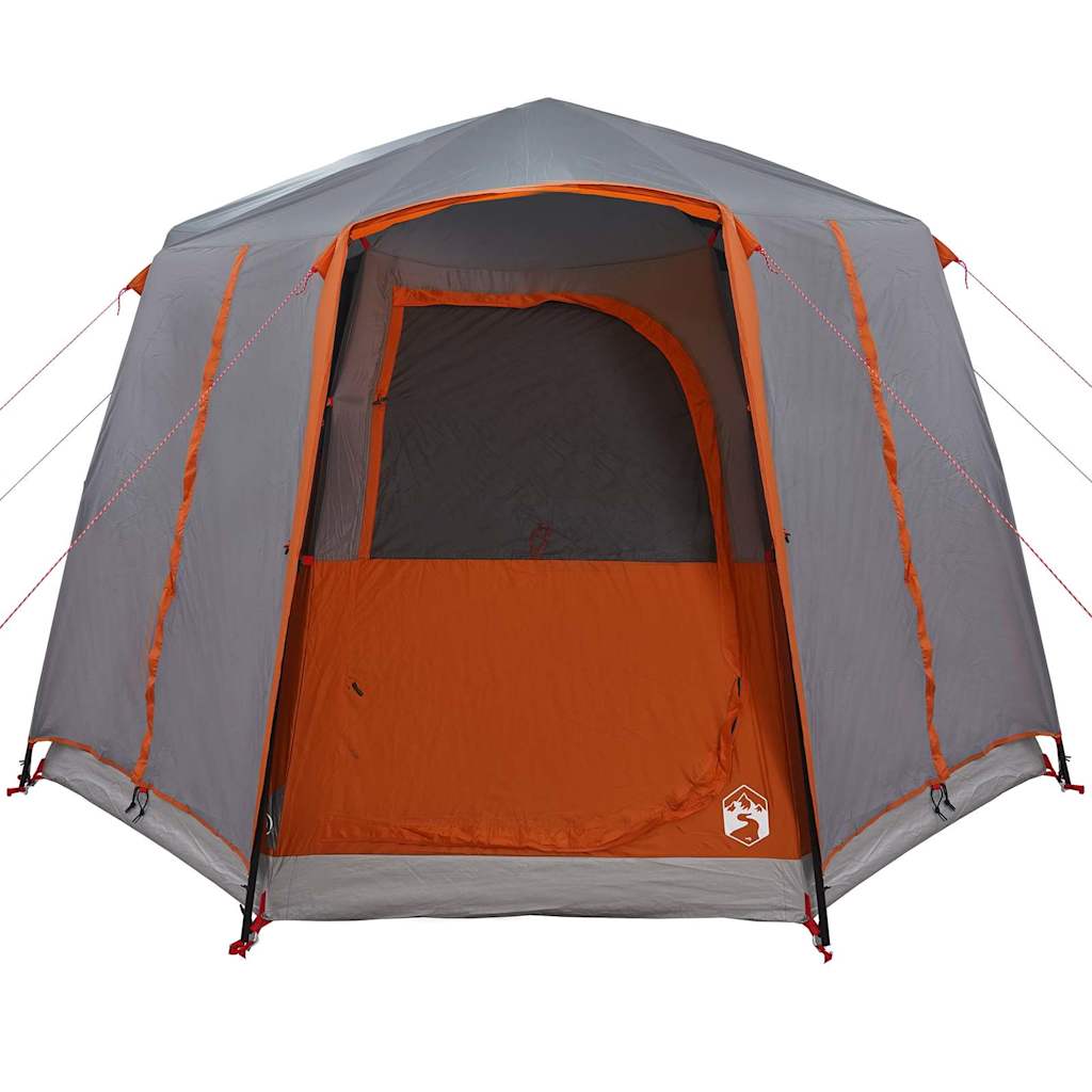 Zijaanzicht van de vidaXL Cabine Tent 3-Persoon met grijze en oranje details.