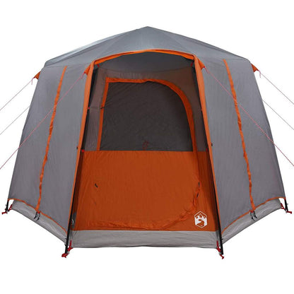 Zijaanzicht van de vidaXL Cabine Tent 3-Persoon met grijze en oranje details.
