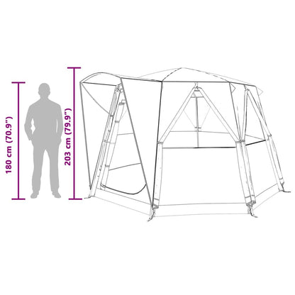 Detail van de vidaXL Cabine Tent met afmetingen en een silhouet van een persoon.