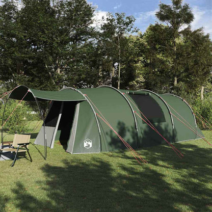 vidaXL Tunnel Tent 4-Person in groen en wit, ruime tent met ventilatieroosters en stevige palen.