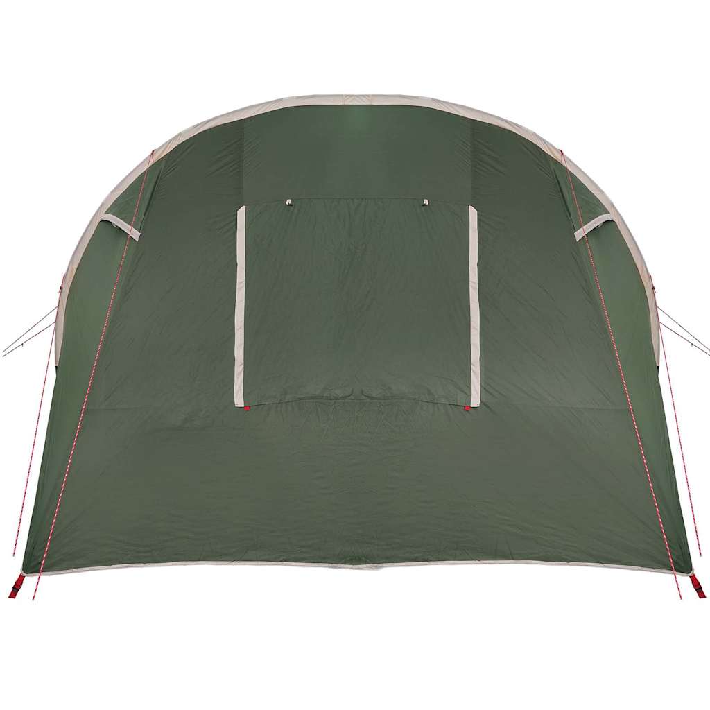 Detail van de groene vidaXL Tunnel Tent met zijaanzicht en ventilatierooster.