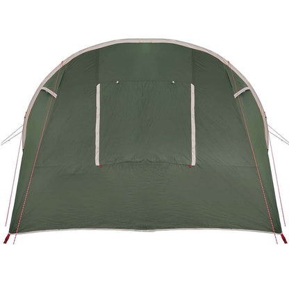 Detail van de groene vidaXL Tunnel Tent met zijaanzicht en ventilatierooster.