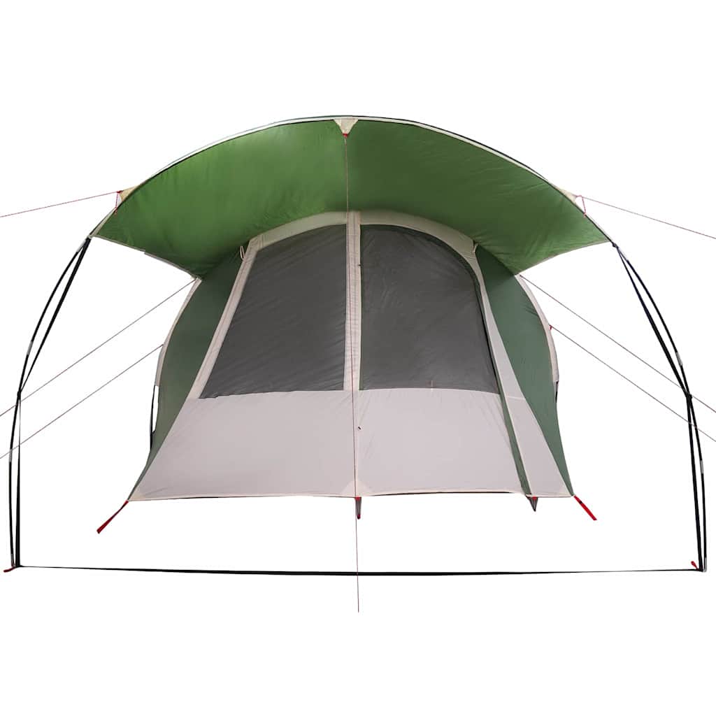 Detail van de vidaXL Tunnel Tent met groene en witte kleur, zijaanzicht met ventilatieroosters.