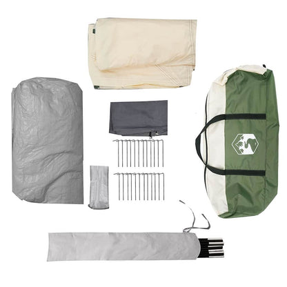 Details van de vidaXL Tunnel Tent met accessoires, inclusief draagtas en haringen.