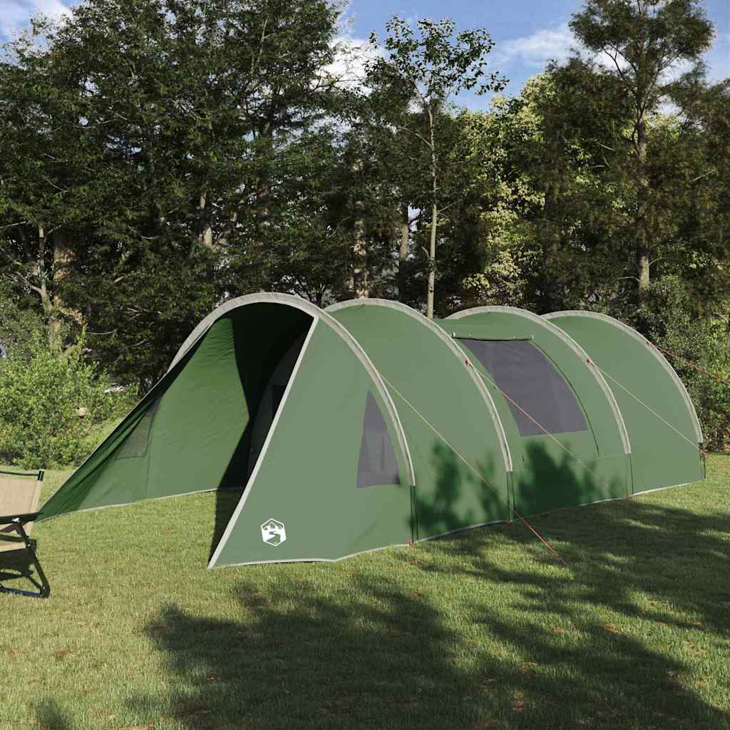 vidaXL Tunnel Tent 4-Person in groen met witte details, zijaanzicht in de natuur.