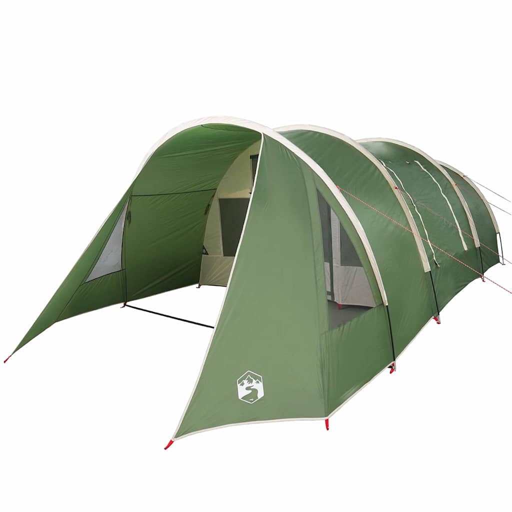 Detail van de vidaXL Tunnel Tent in groen met witte accenten, zijaanzicht.