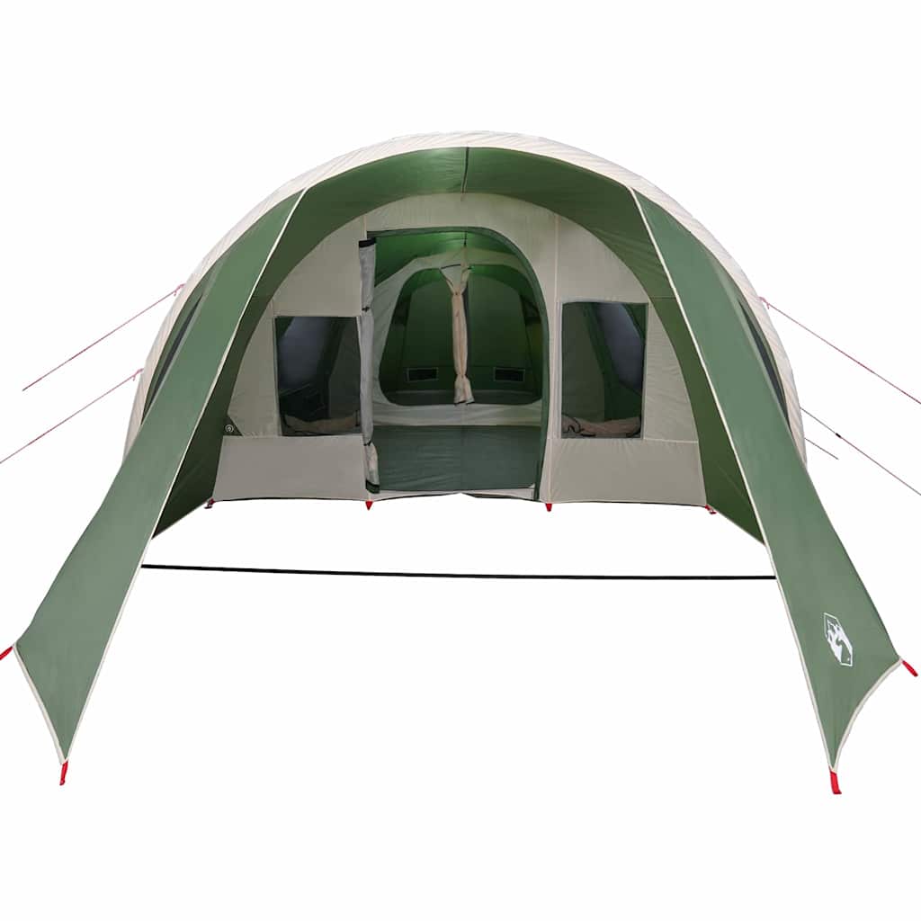 Detail van de vidaXL Tunnel Tent in groen en wit, met open ingangen en ruime binnenruimte.