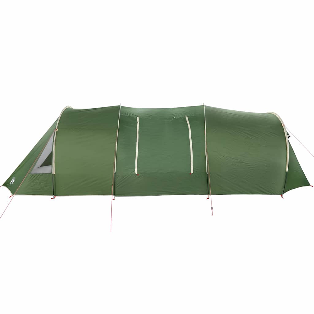 Zijaanzicht van de vidaXL Tunnel Tent 4-Person in groen met witte details.