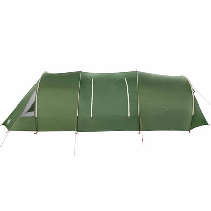 Zijaanzicht van de vidaXL Tunnel Tent 4-Person in groen met witte details.