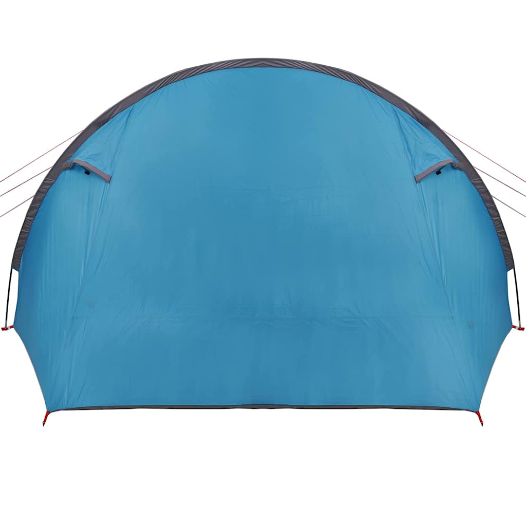 Zijaanzicht van de blauwe vidaXL Tunnel Tent met waterdichte buitenkant.
