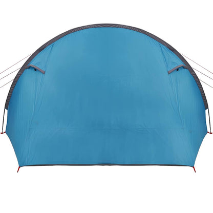 Zijaanzicht van de blauwe vidaXL Tunnel Tent met waterdichte buitenkant.
