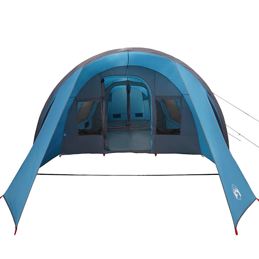 Tunnel tent vidaXL 4-persoon in blauw en grijs, zijaanzicht met ingangen en ventilatieopeningen.