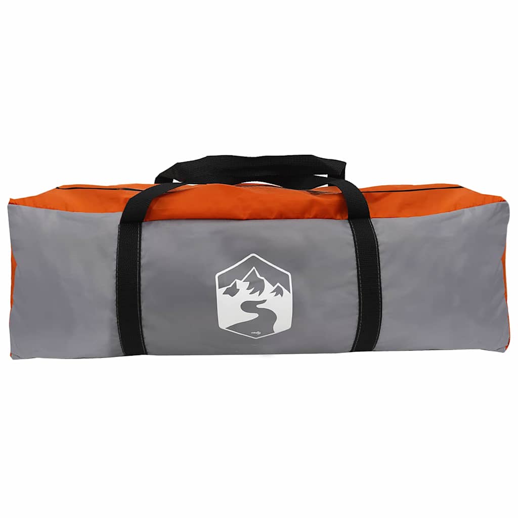 Grijze en oranje opbergtas voor de vidaXL Tunnel Tent, met handvat en logo.