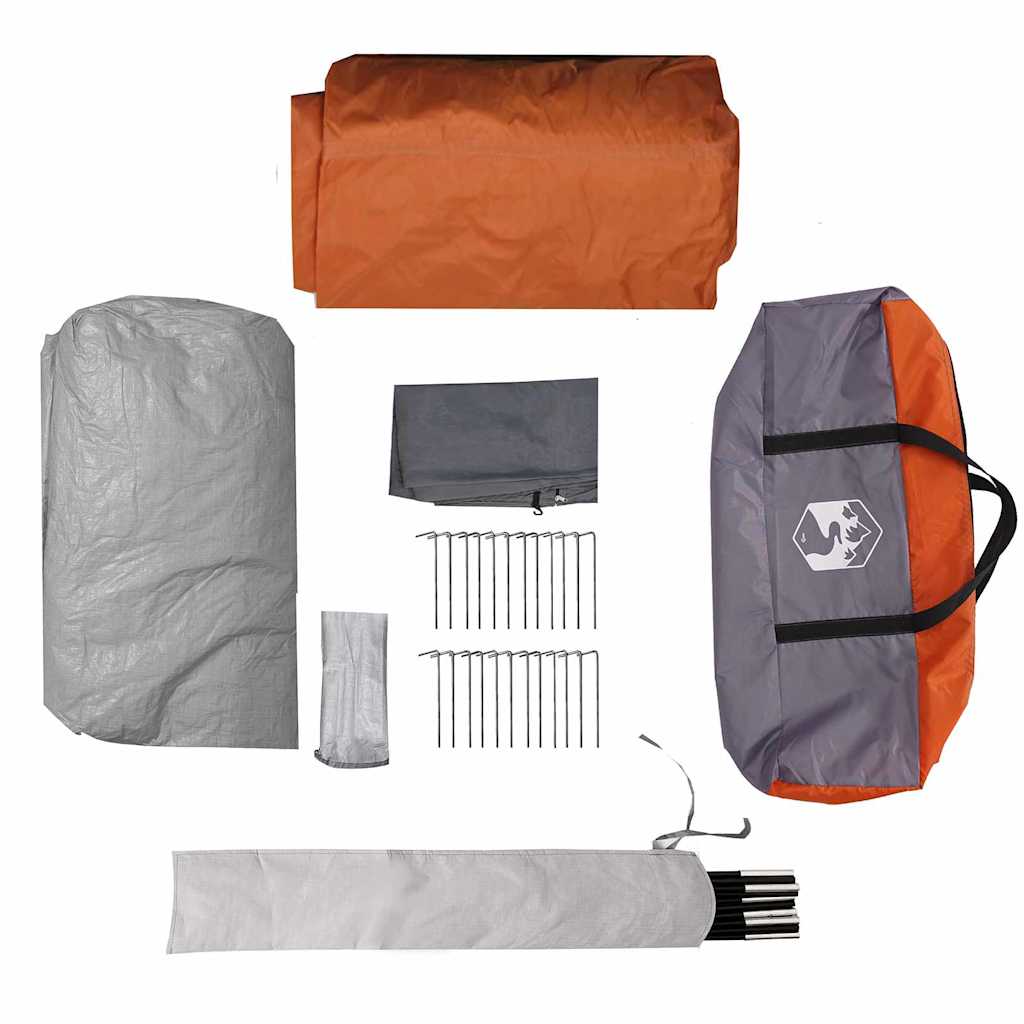Detail van de accessoires van de vidaXL Tunnel Tent, inclusief haringen en tentstokken.