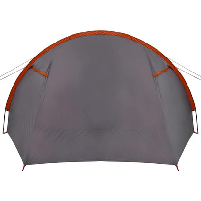Detail van de grijze vidaXL Tunnel Tent met oranje accenten, zijaanzicht van de ingang.