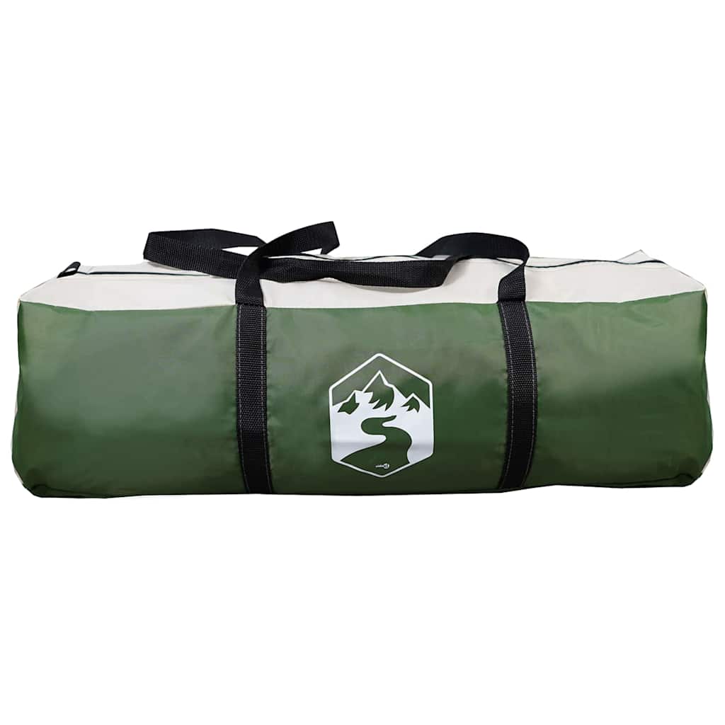 Groene draagtas van de vidaXL Tunnel Tent met zwart-witte handvatten en logo.