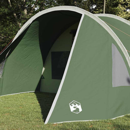 Detail van de groene vidaXL tunnel tent met een open ingang en zijraam.