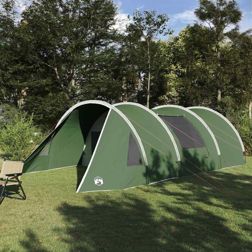 vidaXL Tunnel Tent 5-Persoons groen met witte accenten, zijaanzicht in de natuur.