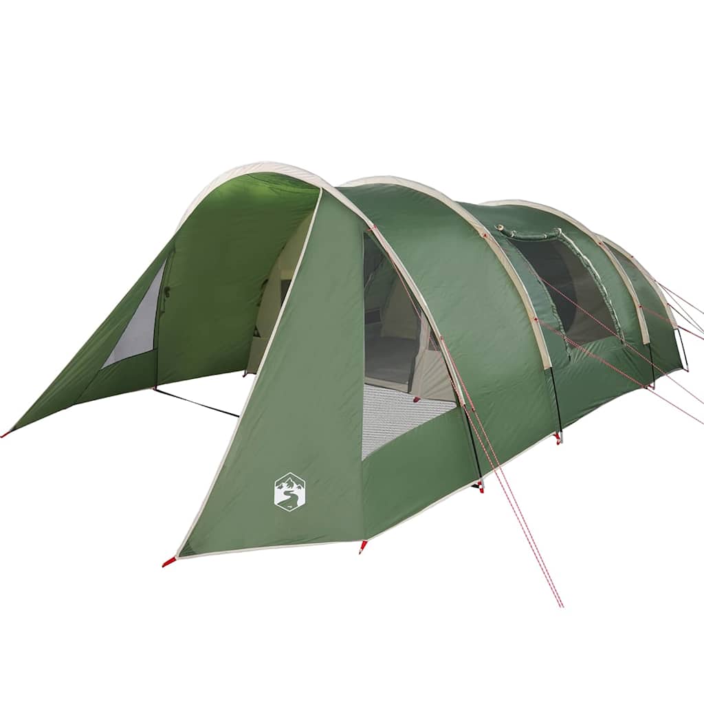 Detail van de vidaXL Tunnel Tent in groen met een zijaanzicht en ventilatieroosters.