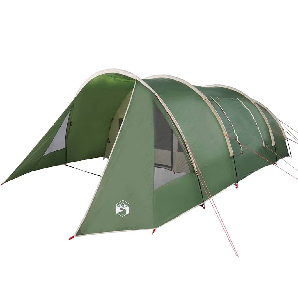Detail van de vidaXL Tunnel Tent in groen, met een ruime ingang en ventilatieroosters.