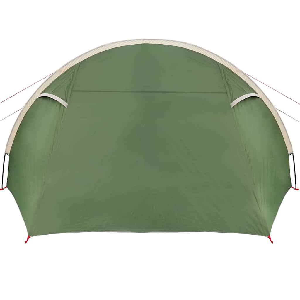 Detail van de groene voorkant van de vidaXL Tunnel Tent, met waterdicht materiaal.